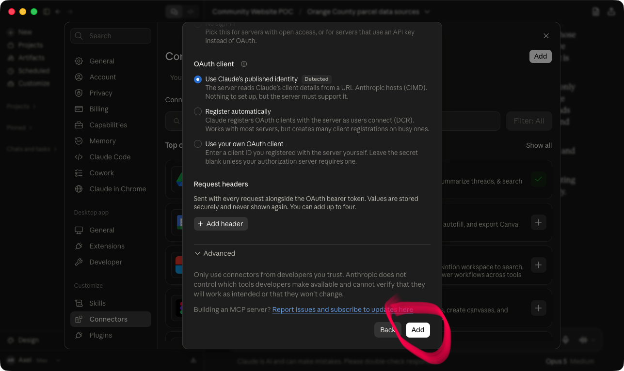 The bottom of the dialog, with the Add button