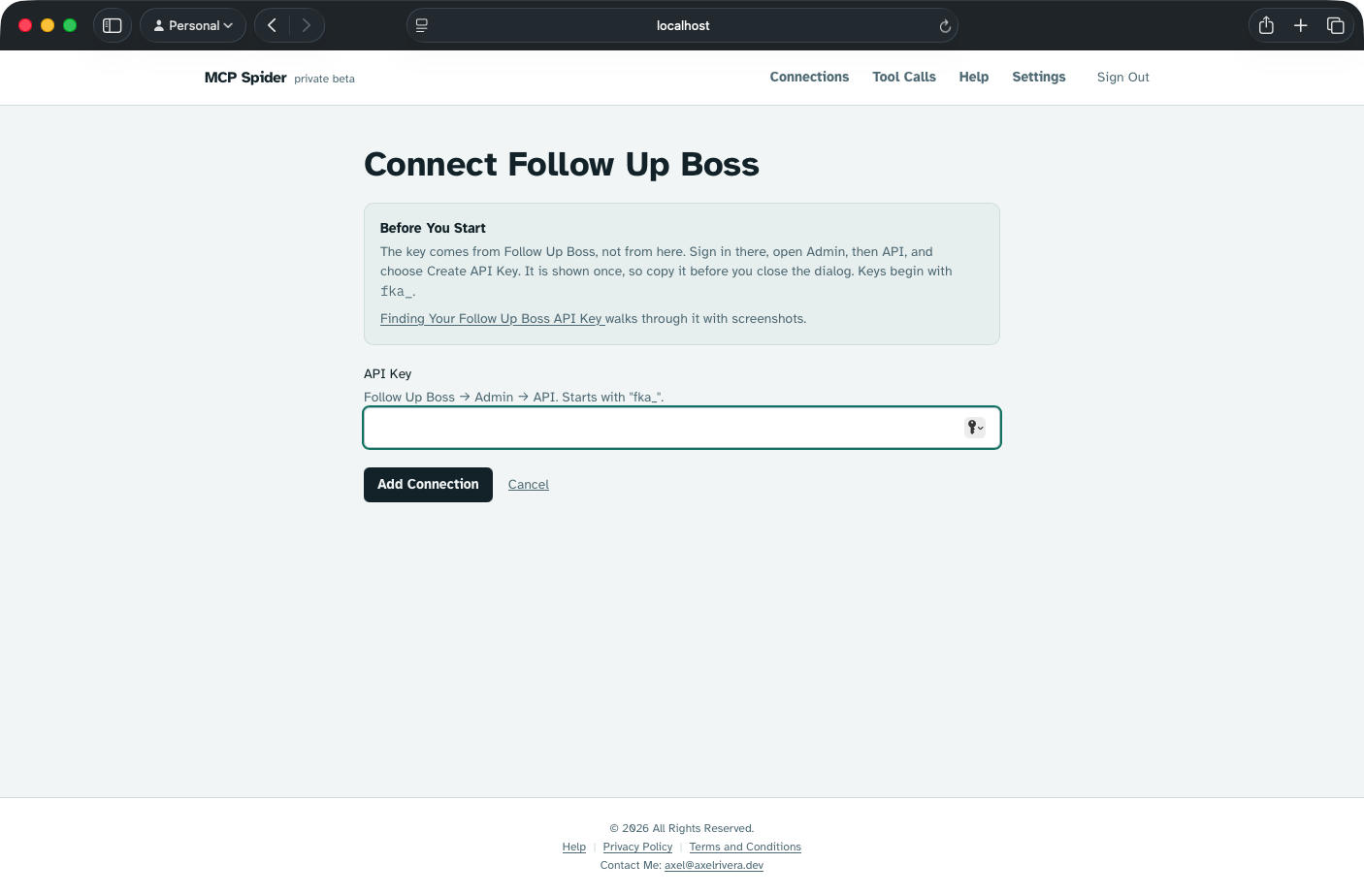 The New Connection form